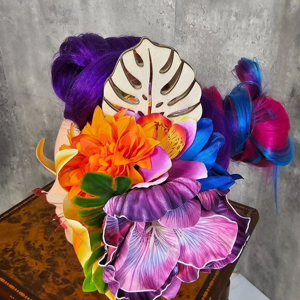 Handmade Tropical Floral Hair Clip Fascinator‎ Orchid Lily Tiki Burlesque